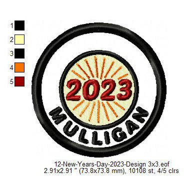 Mulligan 2023 New Year Wishing Merit Badge Machine Embroidery Digitized Design Files