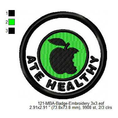 Ate Healthy Merit Adulting Badge Machine Embroidery Digitized Design Files