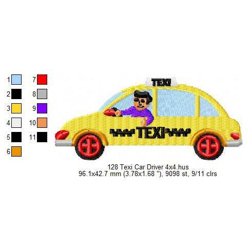 Taxi Car Driver Machine Embroidery Digitized Design Files