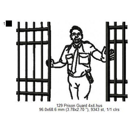 Prison Guard Line Art Machine Embroidery Digitized Design Files