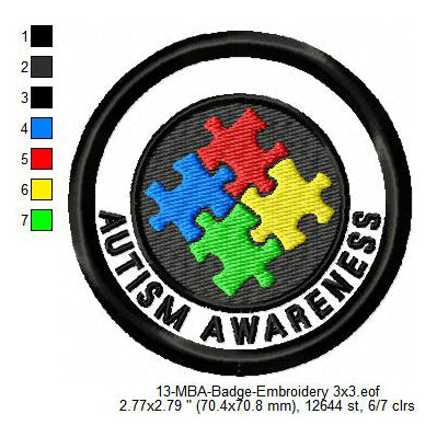 Autism Awareness Puzzles Merit Adulting Badge Machine Embroidery Digitized Design Files