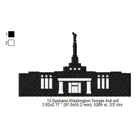 Spokane Washington LDS Temple Silhouette Machine Embroidery Digitized Design Files