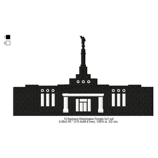 Spokane Washington LDS Temple Silhouette Machine Embroidery Digitized Design Files