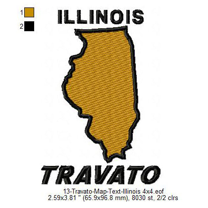 Travato Illinois State Map Designs Machine Embroidery Digitized Design Files