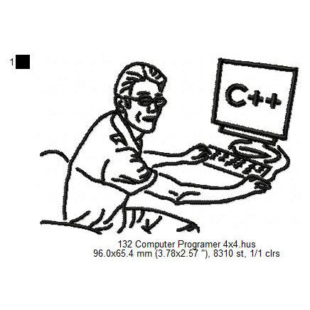 Computer Programmer Line Art Machine Embroidery Digitized Design Files