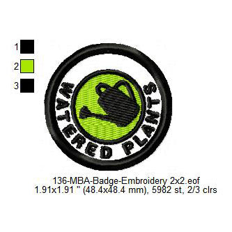 Watered Plants Daily Life Merit Adulting Badge Machine Embroidery Digitized Design Files