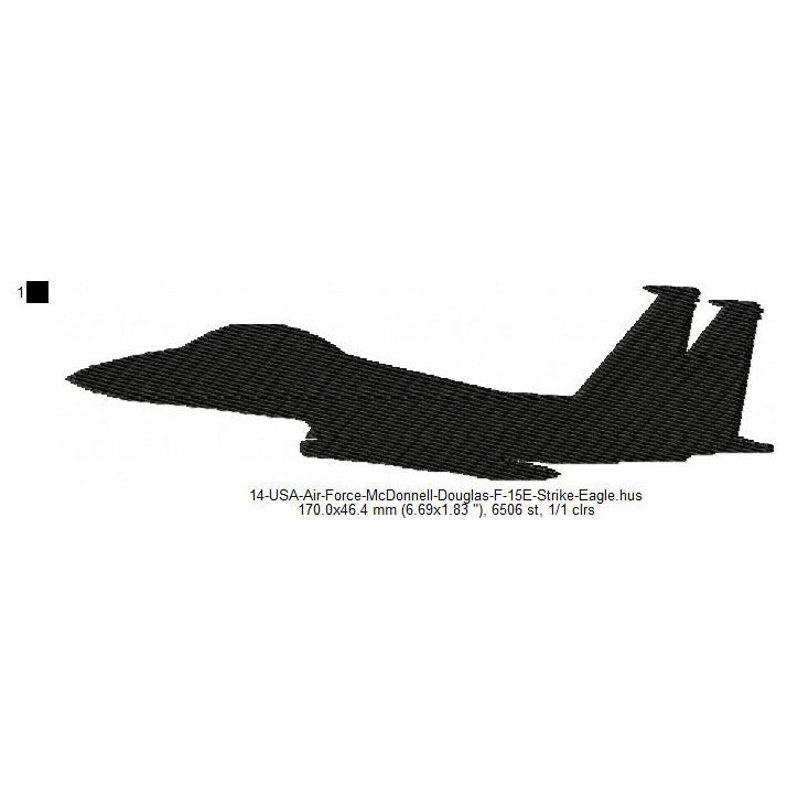 McDonnell Douglas F-15E Strike Eagle Aircraft Silhouette Machine Embroidery Digitized Design Files