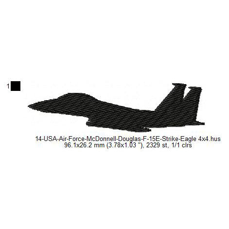 McDonnell Douglas F-15E Strike Eagle Aircraft Silhouette Machine Embroidery Digitized Design Files