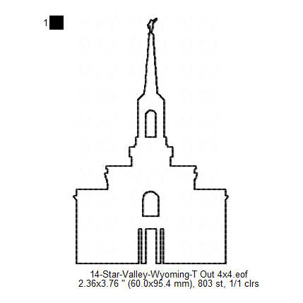Star Valley Wyoming LDS Temple Outline Machine Embroidery Digitized Design Files