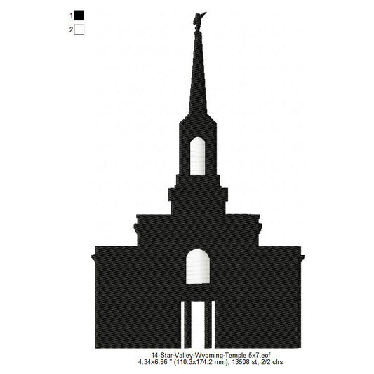 Star Valley Wyoming LDS Temple Silhouette Machine Embroidery Digitized Design Files