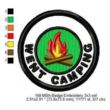 Went Camping Campfire Merit Adulting Badge Machine Embroidery Digitized Design Files