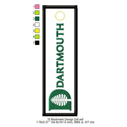 Dartmouth University Bookmark Machine Embroidery Digitized Design Files