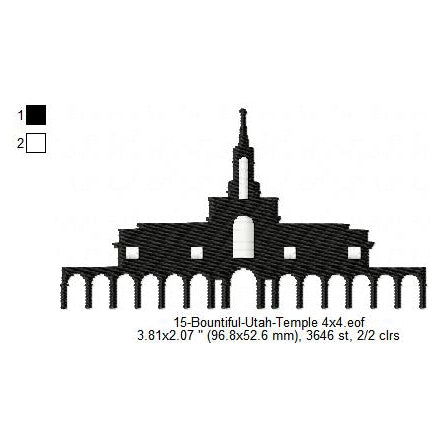 Bountiful Utah LDS Temple Silhouette Machine Embroidery Digitized Design Files