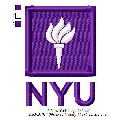 New York University Logo Machine Embroidery Digitized Design Files