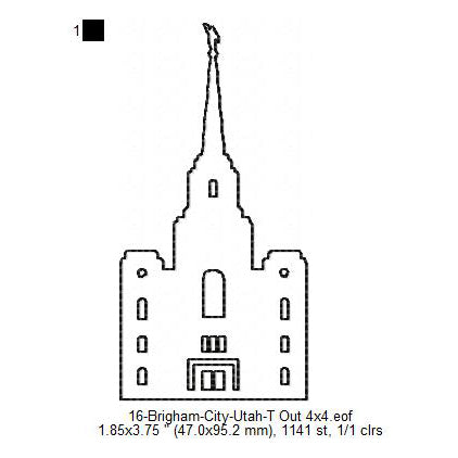 Brigham City Utah LDS Temple Outline Machine Embroidery Digitized Design Files