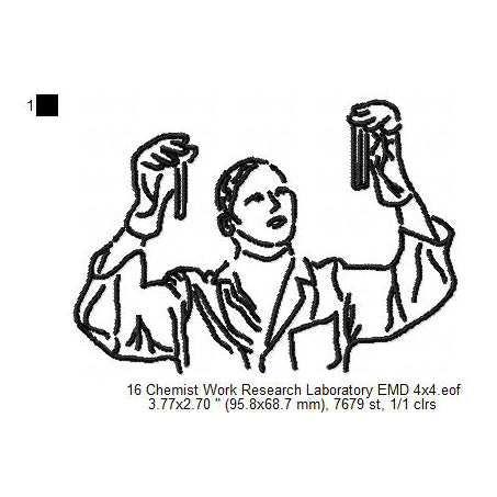Chemist Laboratory Researcher Line Art Machine Embroidery Digitized Design Files