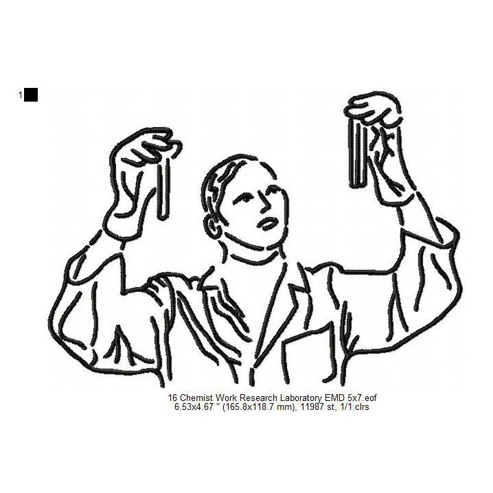 Chemist Laboratory Researcher Line Art Machine Embroidery Digitized Design Files
