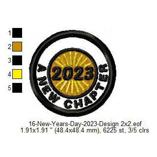 A New Chapter 2023 New Year Wishing Merit Badge Machine Embroidery Digitized Design Files