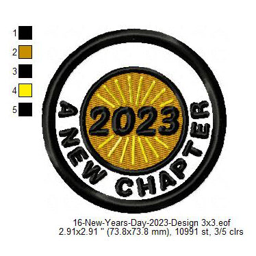 A New Chapter 2023 New Year Wishing Merit Badge Machine Embroidery Digitized Design Files
