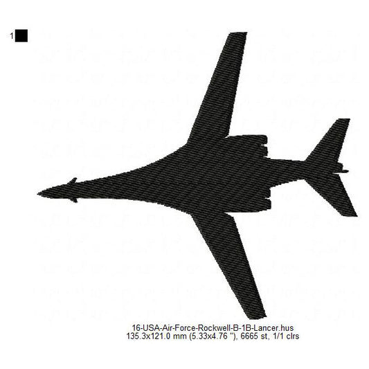 Rockwell B-1B Lancer Aircraft Silhouette Machine Embroidery Digitized Design Files