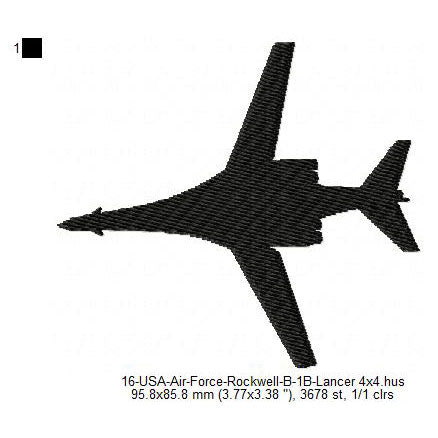 Rockwell B-1B Lancer Aircraft Silhouette Machine Embroidery Digitized Design Files