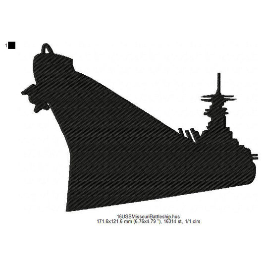 USS Missouri Battleship Silhouette Machine Embroidery Digitized Design Files