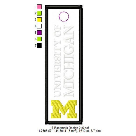University of Michigan Bookmark Machine Embroidery Digitized Design Files
