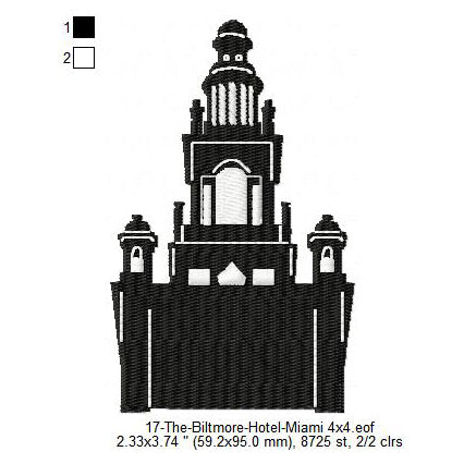 The Biltmore Hotel Miami Silhouette Machine Embroidery Digitized Design Files
