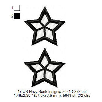 US Navy Rank Rear Admiral Upper Half RADM Insignia Patch Machine Embroidery Digitized Design Files