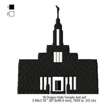 Draper Utah LDS Temple Silhouette Machine Embroidery Digitized Design Files