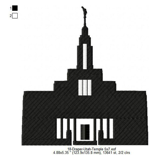 Draper Utah LDS Temple Silhouette Machine Embroidery Digitized Design Files