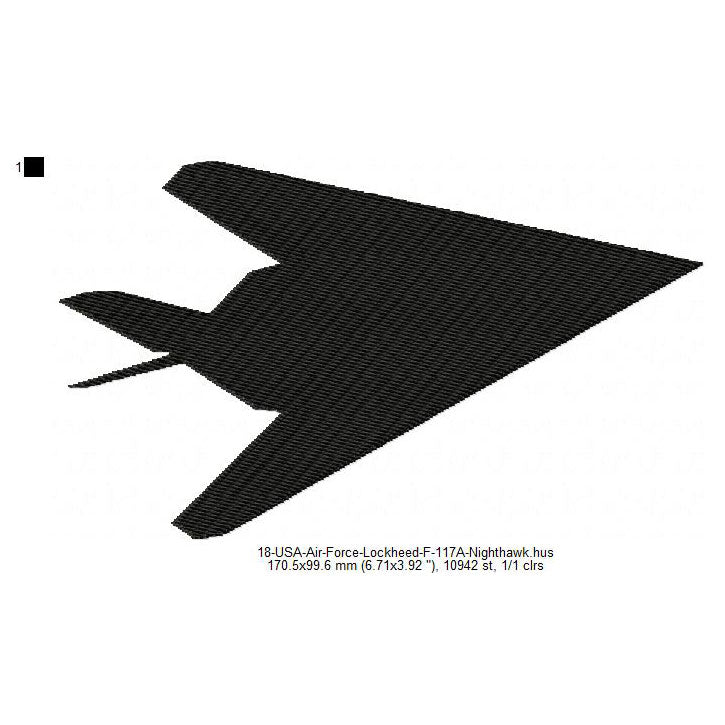 Lockheed F-117A Nighthawk Aircraft Silhouette Machine Embroidery Digitized Design Files
