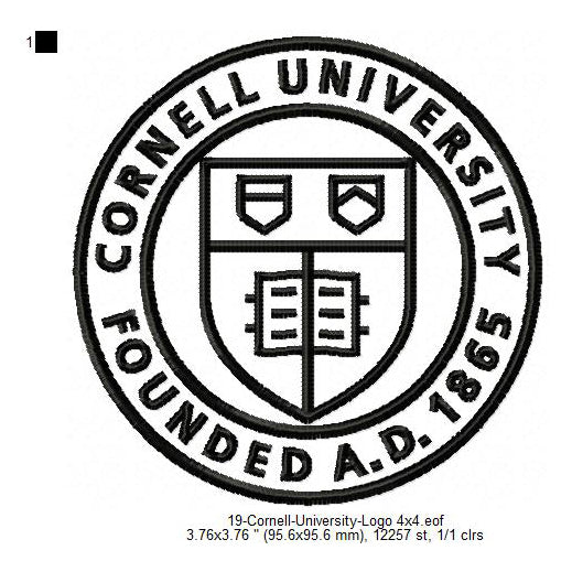Cornell University Logo Machine Embroidery Digitized Design Files
