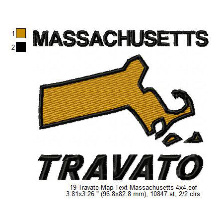 Travato Massachusetts State Map Designs Machine Embroidery Digitized Design Files