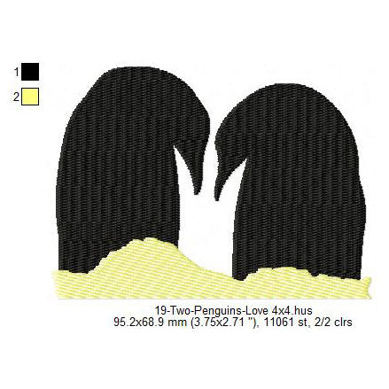 Penguins Love Silhouette Valentines Day Machine Embroidery Digitized Design Files