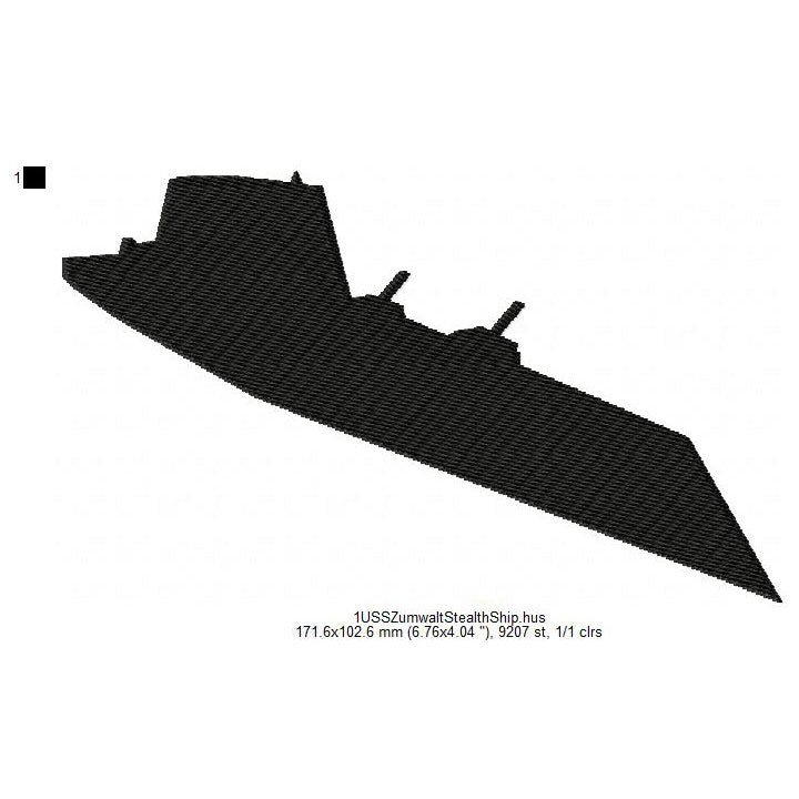 USS Zumwalt Stealth Ship Silhouette Machine Embroidery Digitized Design Files