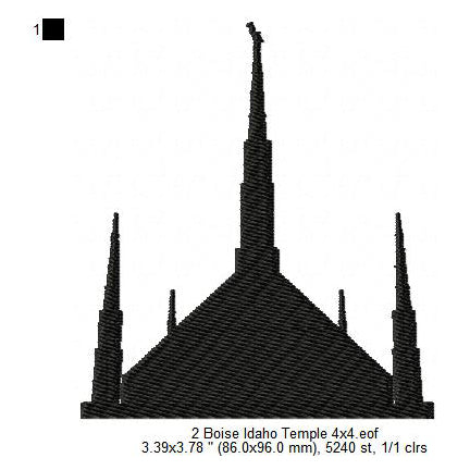 Boise Idaho LDS Temple Silhouette Machine Embroidery Digitized Design Files