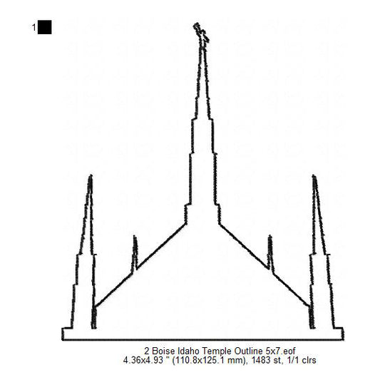 Boise Idaho LDS Temple Outline Machine Embroidery Digitized Design Files