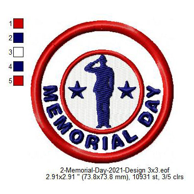 Memorial Day Salute Merit Badge Machine Embroidery Digitized Design Files