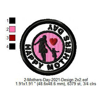Happy Mothers Day Silhouette Merit Badge Machine Embroidery Digitized Design Files