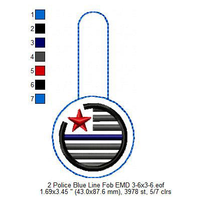 Police Blue Line Fob Key Ring Patch Embroidery Machine Embroidery Digitized Design Files