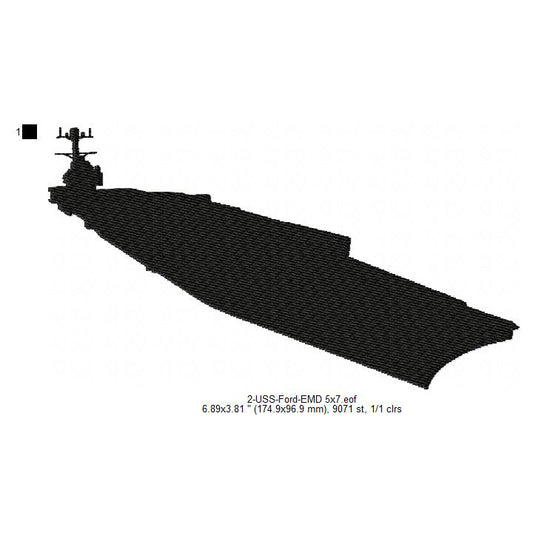 USS Gerald R. Ford Ship Silhouette Machine Embroidery Digitized Design Files