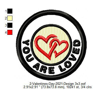 You Are Loved Valentines Day Merit Badge Machine Embroidery Digitized Design Files