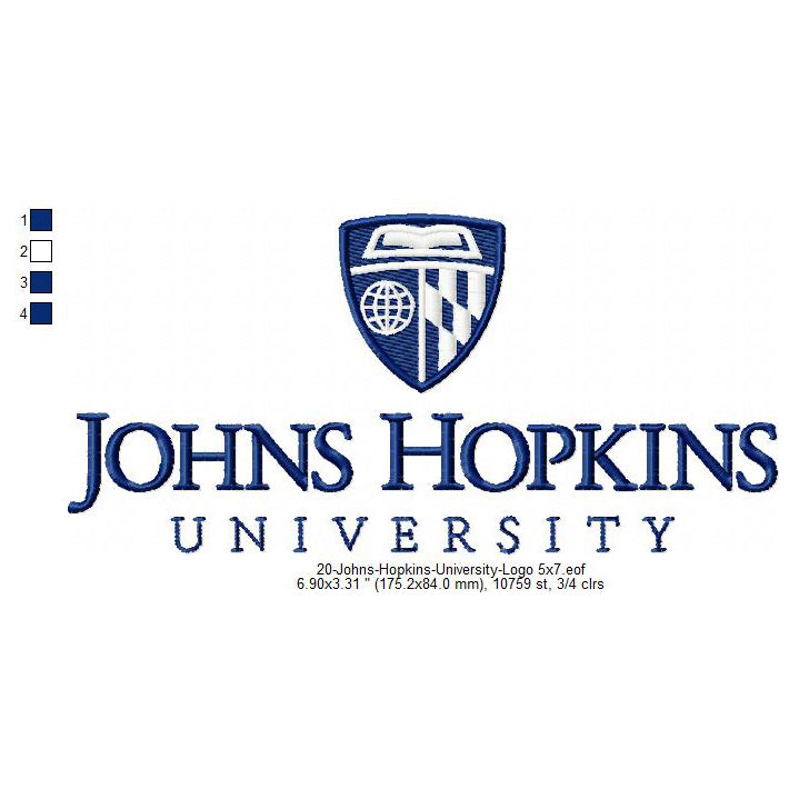 Johns Hopkins University Logo Machine Embroidery Digitized Design Files