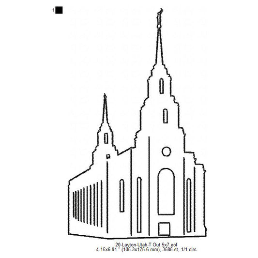 Layton Utah LDS Temple Outline Machine Embroidery Digitized Design Files