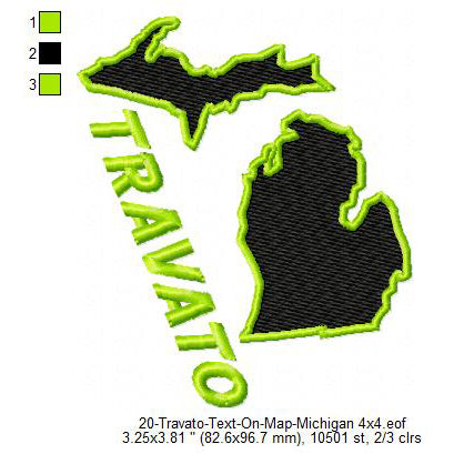 Travato Michigan State Map Designs Machine Embroidery Digitized Design Files