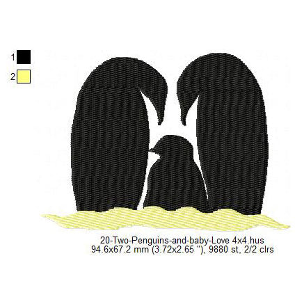 Penguins Family Love Silhouette Valentines Day Machine Embroidery Digitized Design Files