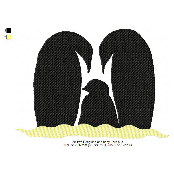 Penguins Family Love Silhouette Valentines Day Machine Embroidery Digitized Design Files
