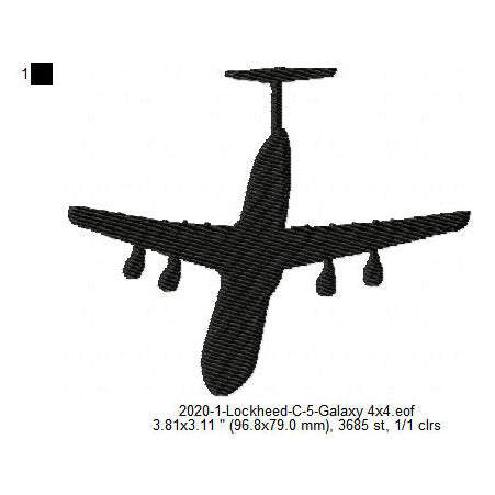 Lockheed C-5 Galaxy Aircraft Silhouette Machine Embroidery Digitized Design Files