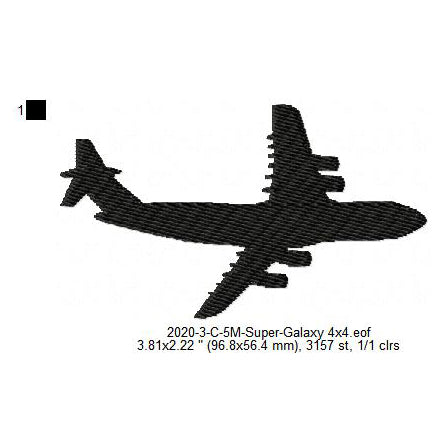 Lockheed C-5 Galaxy Aircraft Silhouette Machine Embroidery Digitized Design Files